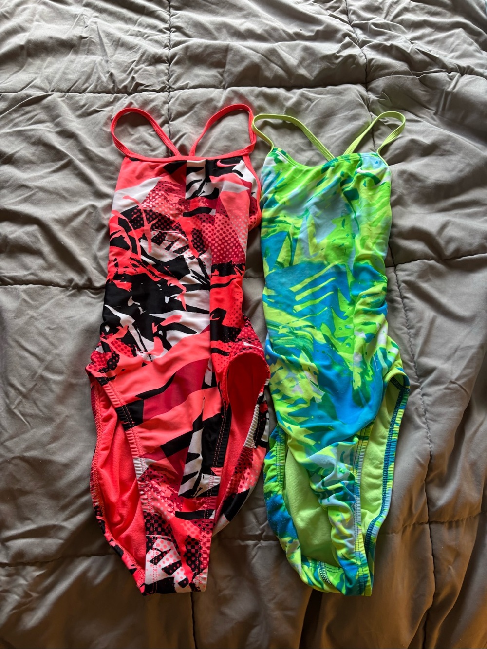 Nike Women's One-Piece Swimsuit - Neon Coral & Lime Blue Patterns